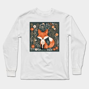 cute woodland animal  scandinavian folk art red fox Long Sleeve T-Shirt